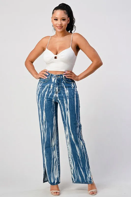 TIEDYE ACID DETAILED SLIT BOTTOM BAGGY MOM JEAN