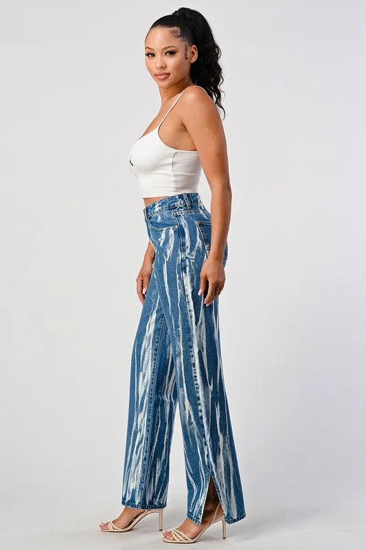 TIEDYE ACID DETAILED SLIT BOTTOM BAGGY MOM JEAN