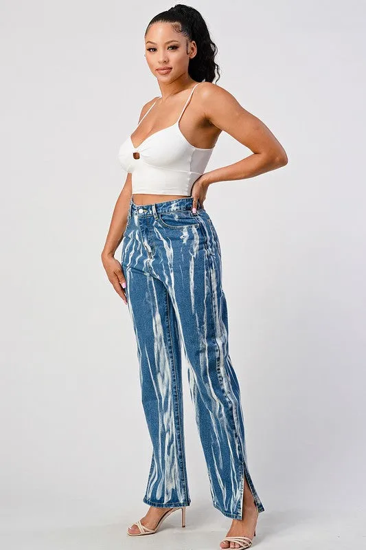 TIEDYE ACID DETAILED SLIT BOTTOM BAGGY MOM JEAN