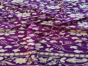 Wine Flora Zardozi And Sequins Work Georgette Fabric(Wholesale)